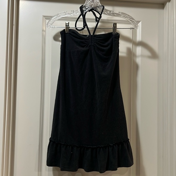 Vintage OP Terry Cloth Halter Style Halter Swimsuit Cover Up Black EUC (S) 3-5 - Picture 1 of 5